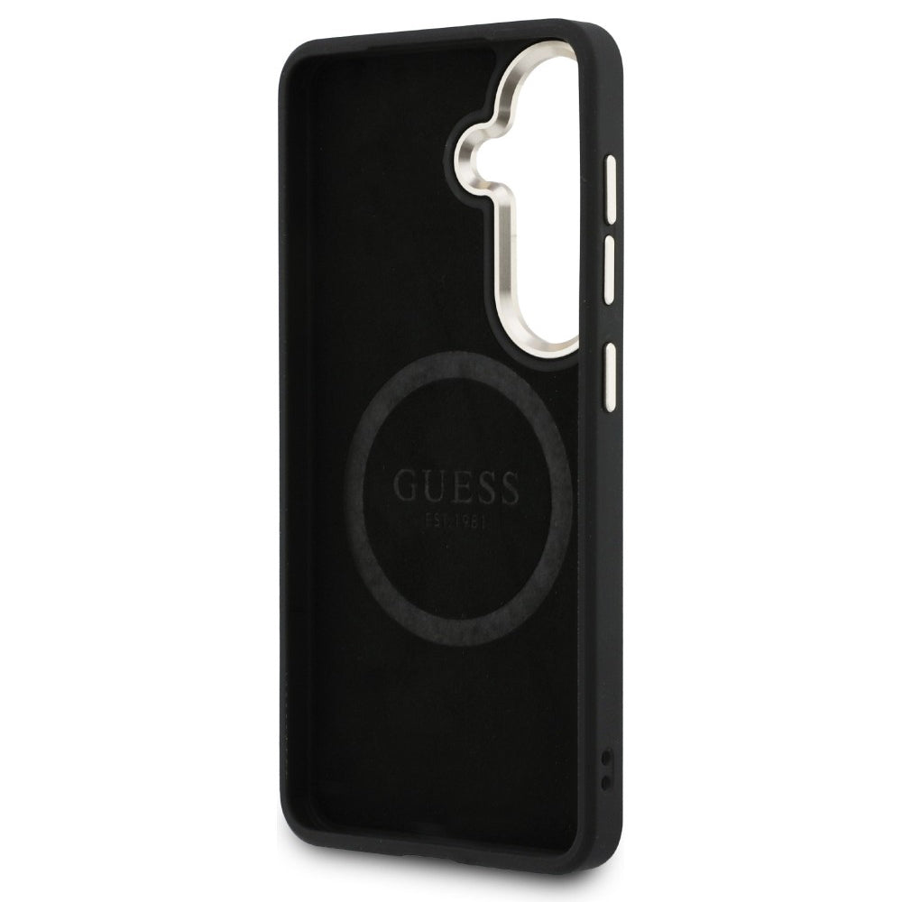 Husa MagSafe pentru Samsung Galaxy S26 S942, Guess, Saffiano Peony Embossed Ring, Neagra