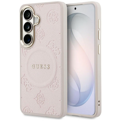 Husa MagSafe pentru Samsung Galaxy S26 S942, Guess, Saffiano Peony Embossed Ring, Roz