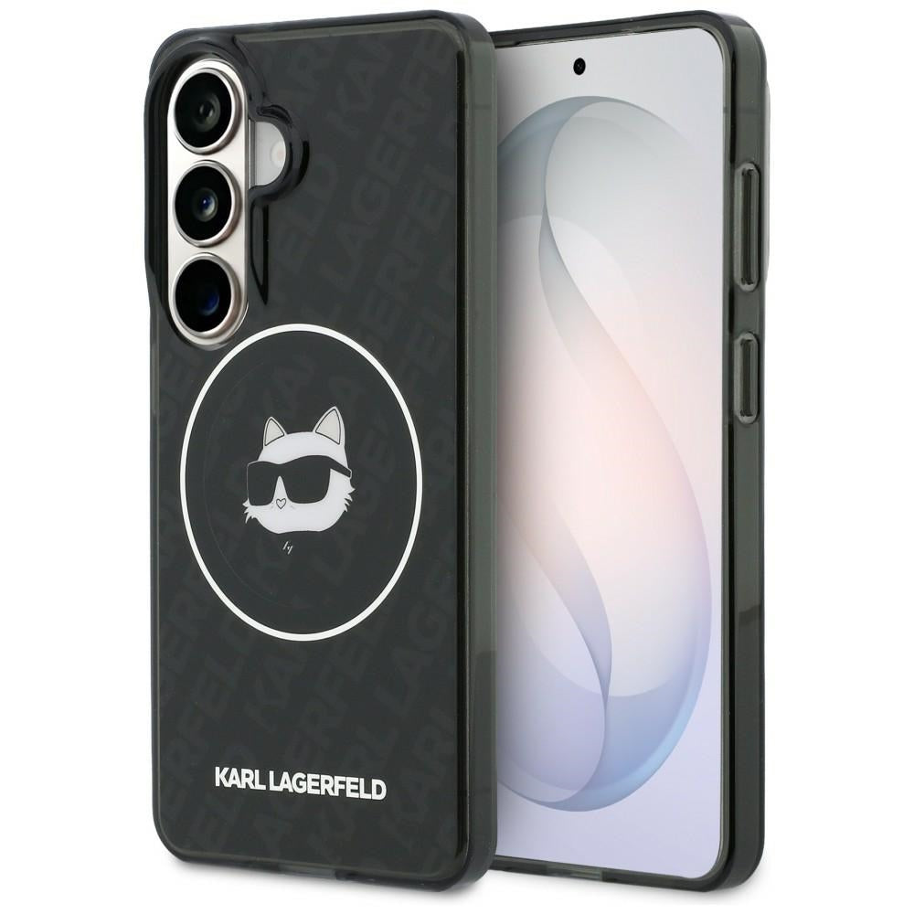 Husa MagSafe pentru Samsung Galaxy S26 S942, Karl Lagerfeld, IML Choupette Head on KL Repeated Logo, Neagra