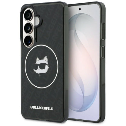 Husa MagSafe pentru Samsung Galaxy S26 S942, Karl Lagerfeld, IML Choupette Head on KL Repeated Logo, Neagra