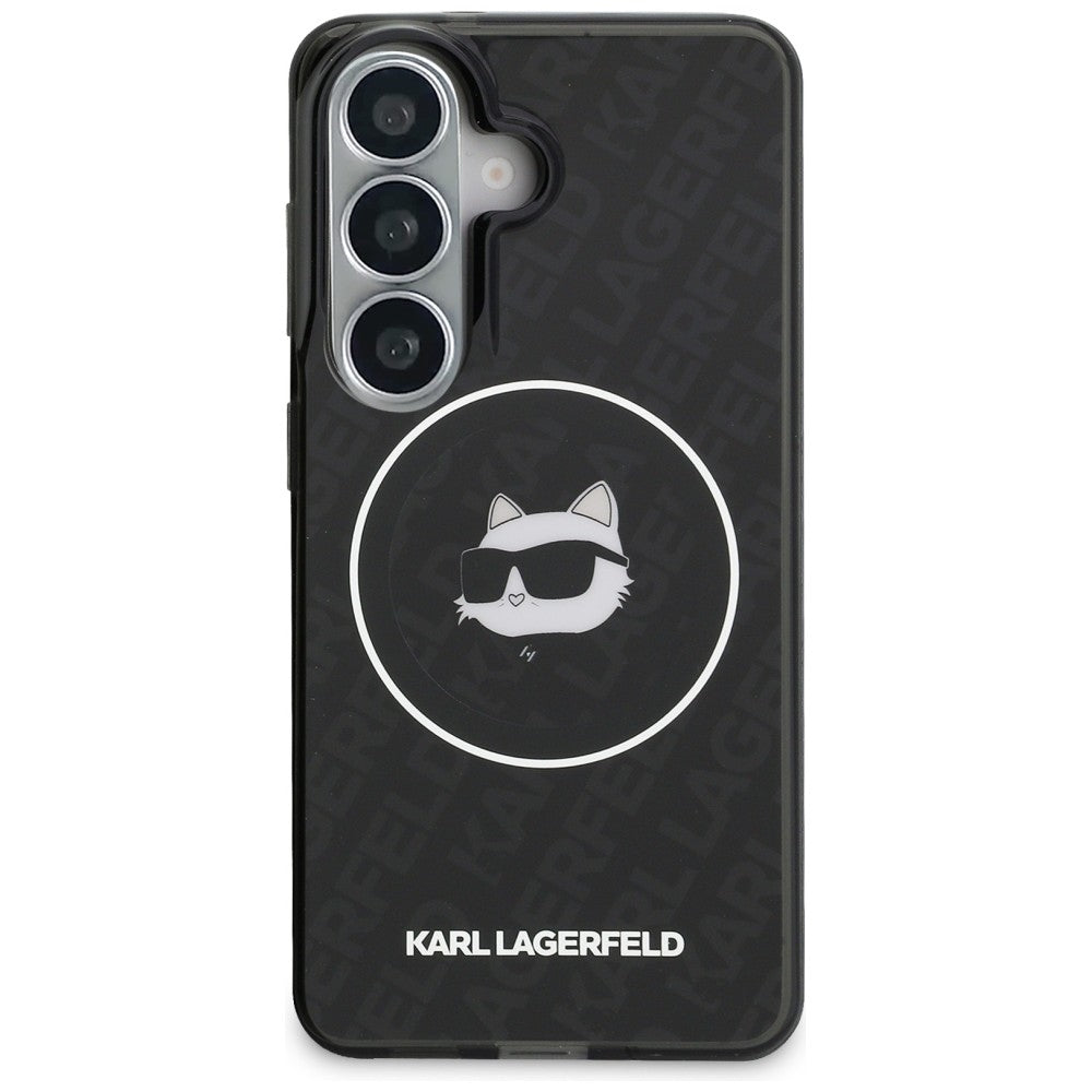 Husa MagSafe pentru Samsung Galaxy S26 S942, Karl Lagerfeld, IML Choupette Head on KL Repeated Logo, Neagra