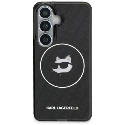 Husa MagSafe pentru Samsung Galaxy S26 S942, Karl Lagerfeld, IML Choupette Head on KL Repeated Logo, Neagra