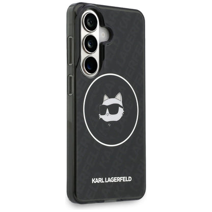 Husa MagSafe pentru Samsung Galaxy S26 S942, Karl Lagerfeld, IML Choupette Head on KL Repeated Logo, Neagra