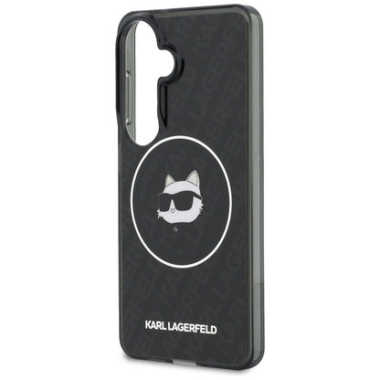 Husa MagSafe pentru Samsung Galaxy S26 S942, Karl Lagerfeld, IML Choupette Head on KL Repeated Logo, Neagra