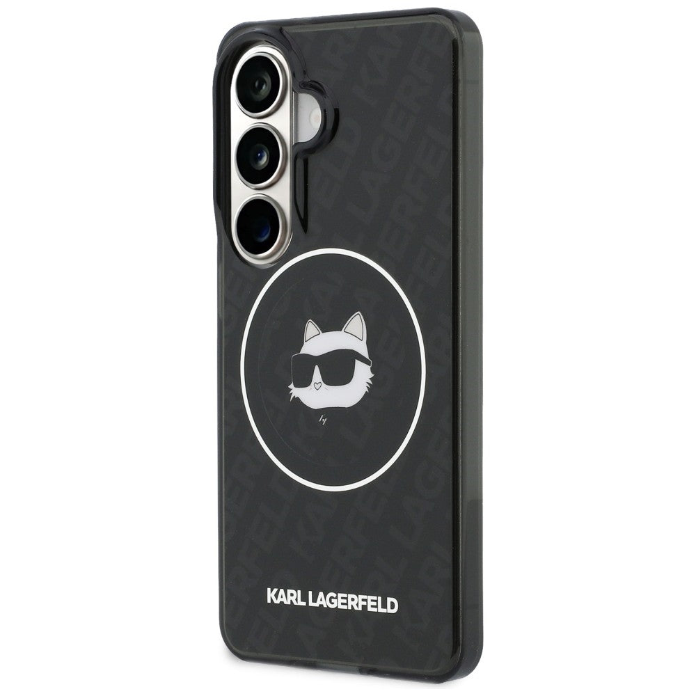 Husa MagSafe pentru Samsung Galaxy S26 S942, Karl Lagerfeld, IML Choupette Head on KL Repeated Logo, Neagra
