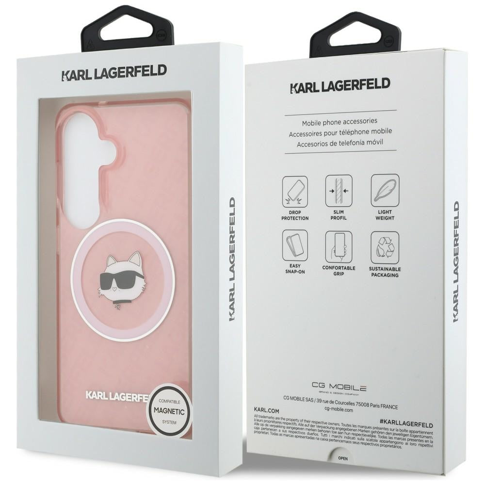 Husa MagSafe pentru Samsung Galaxy S26 S942, Karl Lagerfeld, IML Choupette Head on KL Repeated Logo, Roz