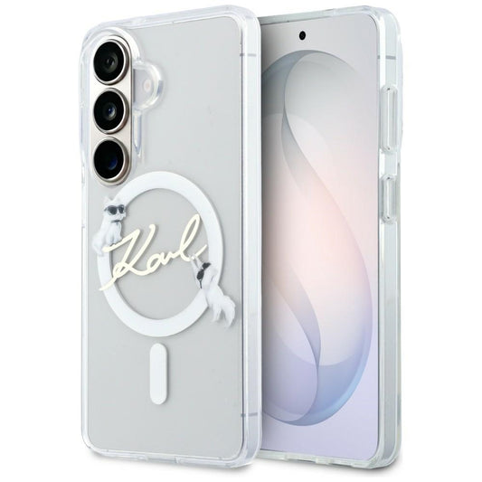 Husa MagSafe pentru Samsung Galaxy S26 S942, Karl Lagerfeld, IML Choupette Karl Script Logo, Alba