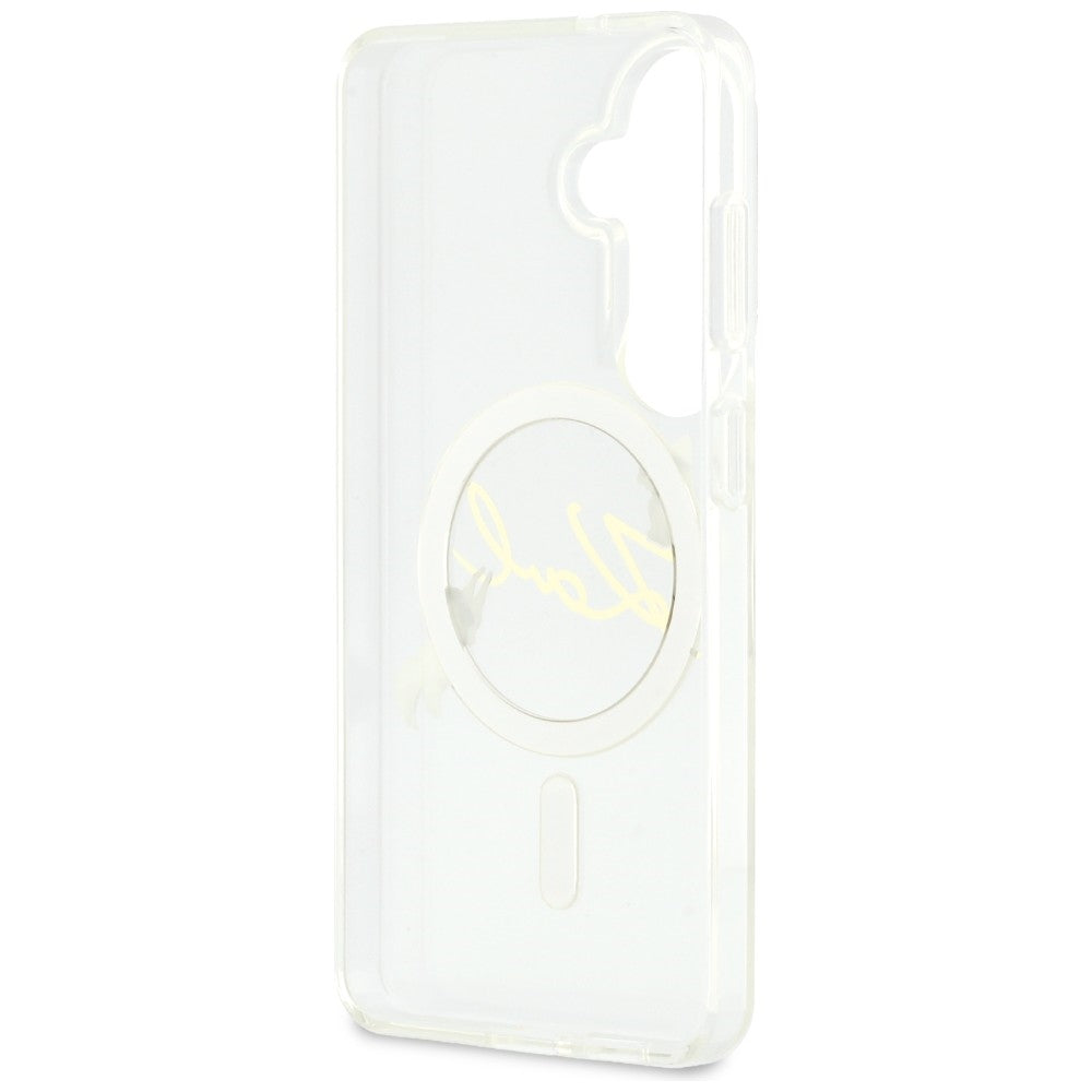 Husa MagSafe pentru Samsung Galaxy S26 S942, Karl Lagerfeld, IML Choupette Karl Script Logo, Alba