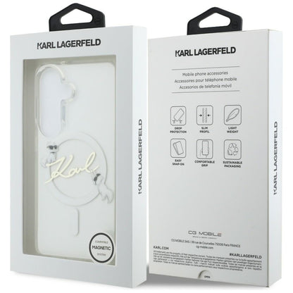 Husa MagSafe pentru Samsung Galaxy S26 S942, Karl Lagerfeld, IML Choupette Karl Script Logo, Alba