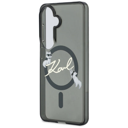 Husa MagSafe pentru Samsung Galaxy S26 S942, Karl Lagerfeld, IML Choupette Karl Script Logo, Neagra