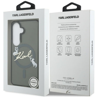 Husa MagSafe pentru Samsung Galaxy S26 S942, Karl Lagerfeld, IML Choupette Karl Script Logo, Neagra