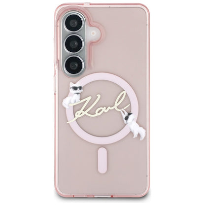 Husa MagSafe pentru Samsung Galaxy S26 S942, Karl Lagerfeld, IML Choupette Karl Script Logo, Roz