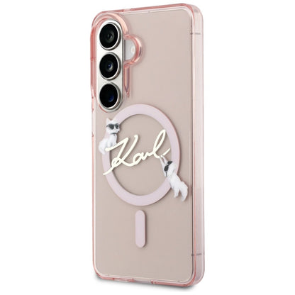 Husa MagSafe pentru Samsung Galaxy S26 S942, Karl Lagerfeld, IML Choupette Karl Script Logo, Roz