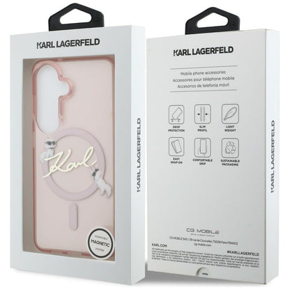 Husa MagSafe pentru Samsung Galaxy S26 S942, Karl Lagerfeld, IML Choupette Karl Script Logo, Roz