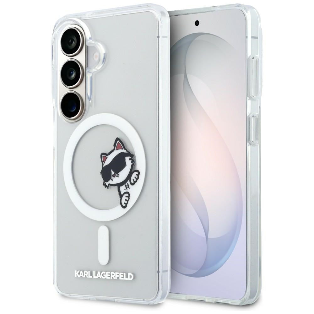 Husa MagSafe pentru Samsung Galaxy S26 S942, Karl Lagerfeld, IML Choupette Peekaboo Logo, Alba