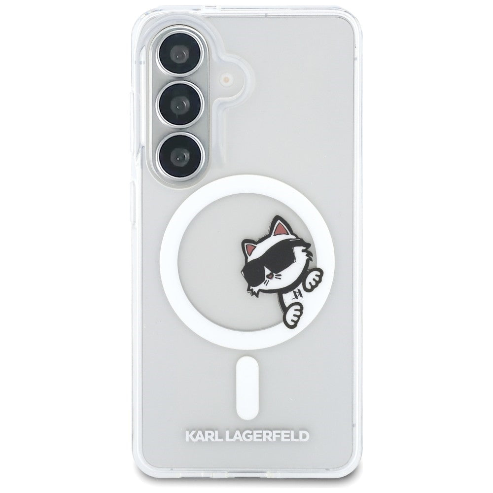 Husa MagSafe pentru Samsung Galaxy S26 S942, Karl Lagerfeld, IML Choupette Peekaboo Logo, Alba