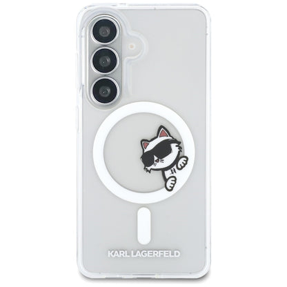 Husa MagSafe pentru Samsung Galaxy S26 S942, Karl Lagerfeld, IML Choupette Peekaboo Logo, Alba
