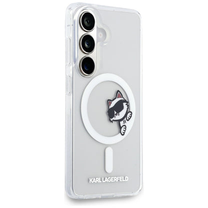Husa MagSafe pentru Samsung Galaxy S26 S942, Karl Lagerfeld, IML Choupette Peekaboo Logo, Alba