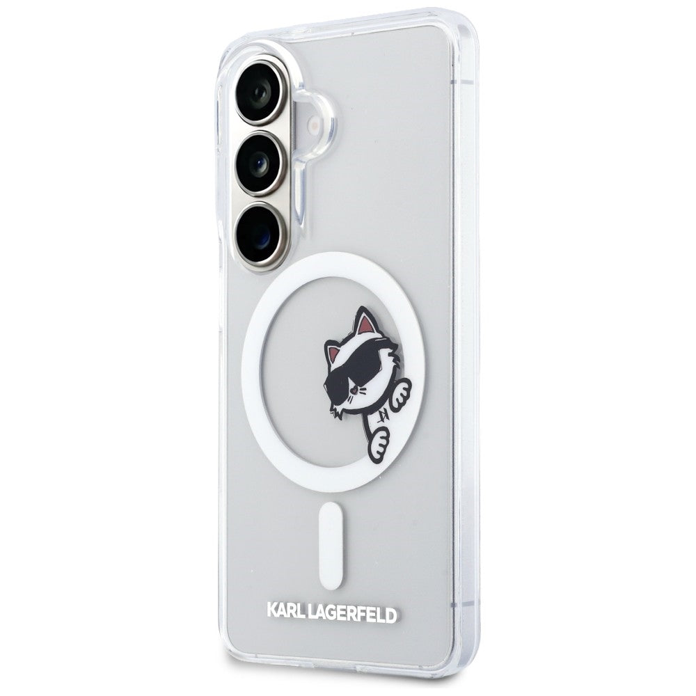 Husa MagSafe pentru Samsung Galaxy S26 S942, Karl Lagerfeld, IML Choupette Peekaboo Logo, Alba