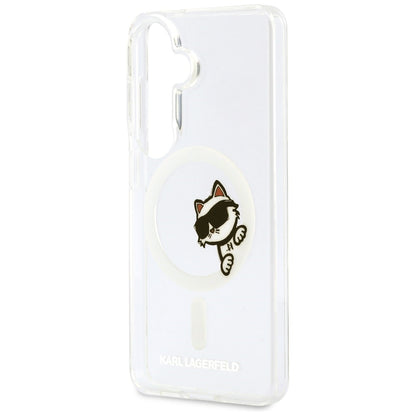 Husa MagSafe pentru Samsung Galaxy S26 S942, Karl Lagerfeld, IML Choupette Peekaboo Logo, Alba