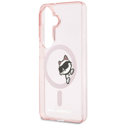 Husa MagSafe pentru Samsung Galaxy S26 S942, Karl Lagerfeld, IML Choupette Peekaboo Logo, Roz