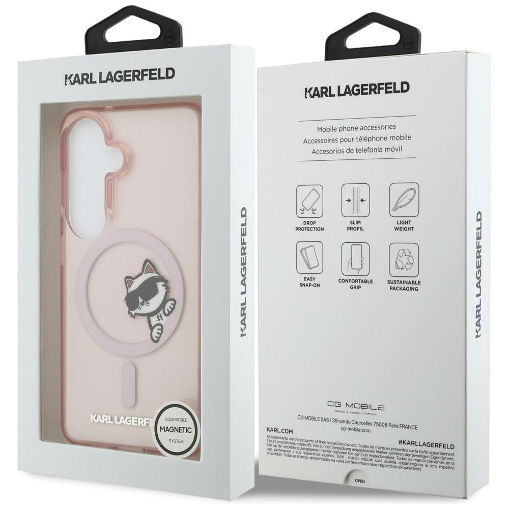 Husa MagSafe pentru Samsung Galaxy S26 S942, Karl Lagerfeld, IML Choupette Peekaboo Logo, Roz