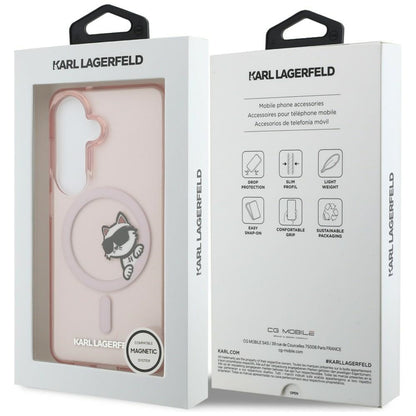 Husa MagSafe pentru Samsung Galaxy S26 S942, Karl Lagerfeld, IML Choupette Peekaboo Logo, Roz