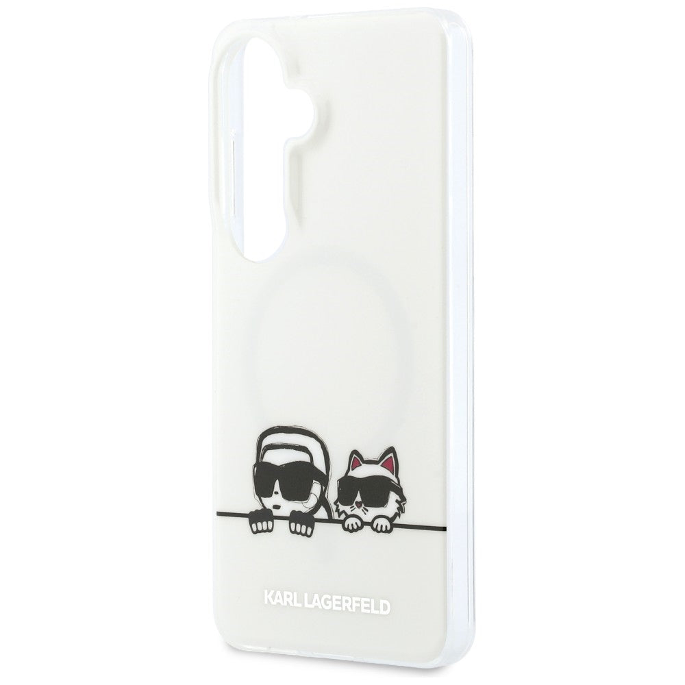 Husa MagSafe pentru Samsung Galaxy S26 S942, Karl Lagerfeld, IML Karl & Choupette Peekaboo Logo, Alba
