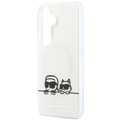 Husa MagSafe pentru Samsung Galaxy S26 S942, Karl Lagerfeld, IML Karl & Choupette Peekaboo Logo, Alba