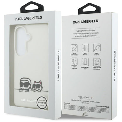 Husa MagSafe pentru Samsung Galaxy S26 S942, Karl Lagerfeld, IML Karl & Choupette Peekaboo Logo, Alba