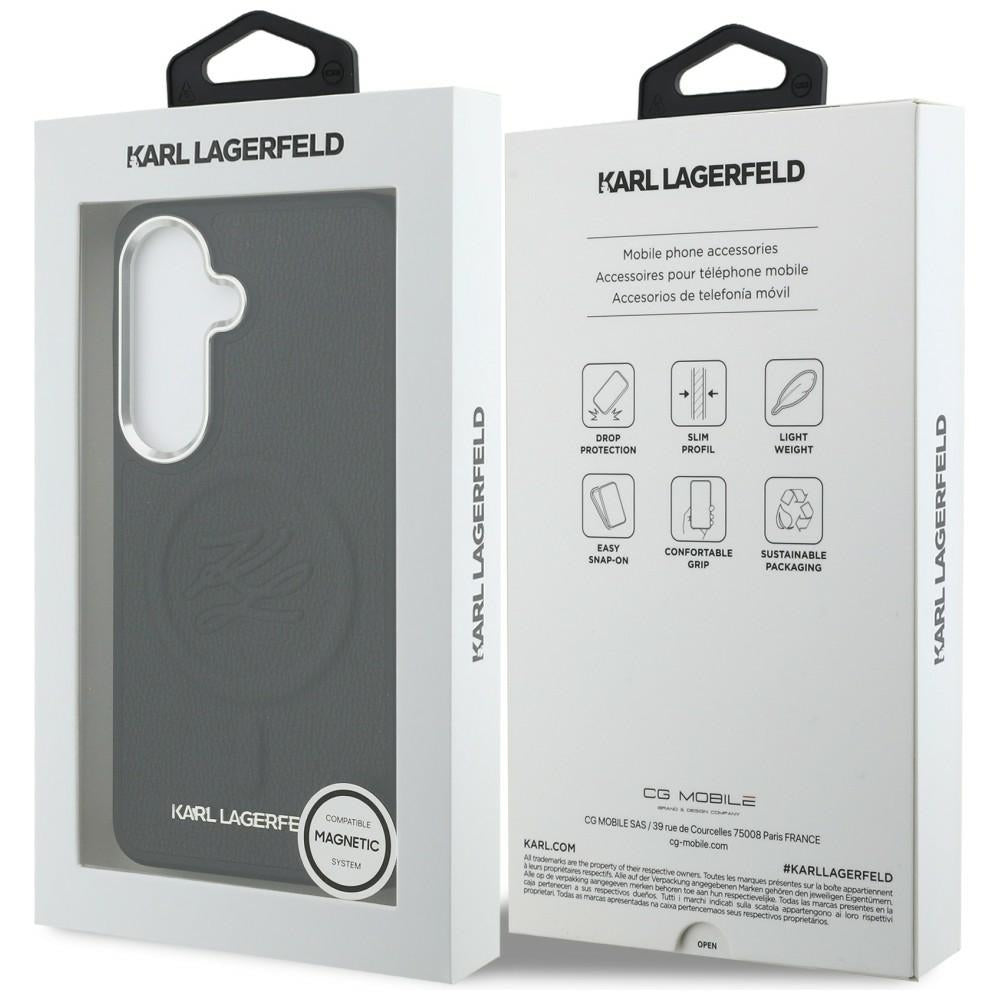 Husa MagSafe pentru Samsung Galaxy S26 S942, Karl Lagerfeld, Initial Logo Debossed, Neagra