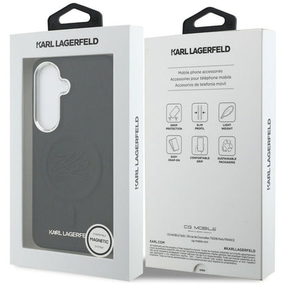 Husa MagSafe pentru Samsung Galaxy S26 S942, Karl Lagerfeld, Initial Logo Debossed, Neagra