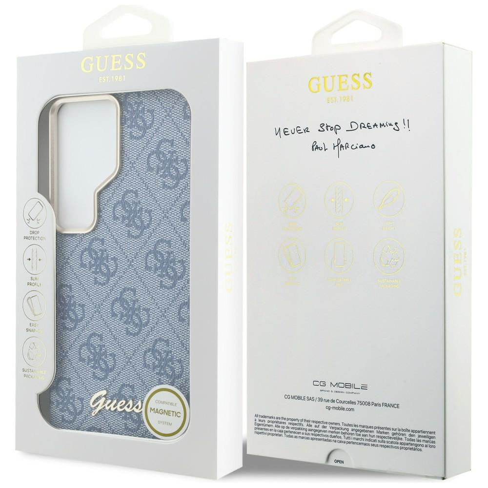 Husa MagSafe pentru Samsung Galaxy S26 Ultra S948, Guess, 4G Script Logo, Albastra