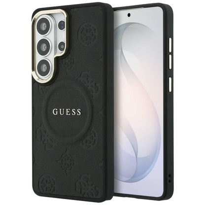 Husa MagSafe pentru Samsung Galaxy S26 Ultra S948, GUESS, Saffiano Peony Embossed Ring, Neagra
