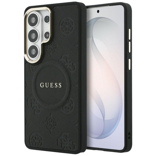 Husa MagSafe pentru Samsung Galaxy S26 Ultra S948, GUESS, Saffiano Peony Embossed Ring, Neagra