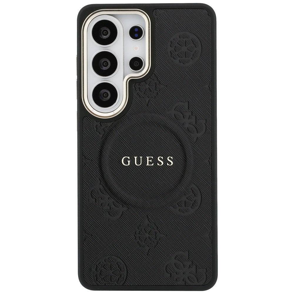 Husa MagSafe pentru Samsung Galaxy S26 Ultra S948, GUESS, Saffiano Peony Embossed Ring, Neagra