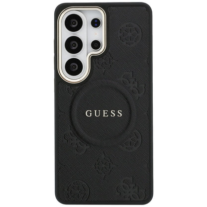 Husa MagSafe pentru Samsung Galaxy S26 Ultra S948, GUESS, Saffiano Peony Embossed Ring, Neagra