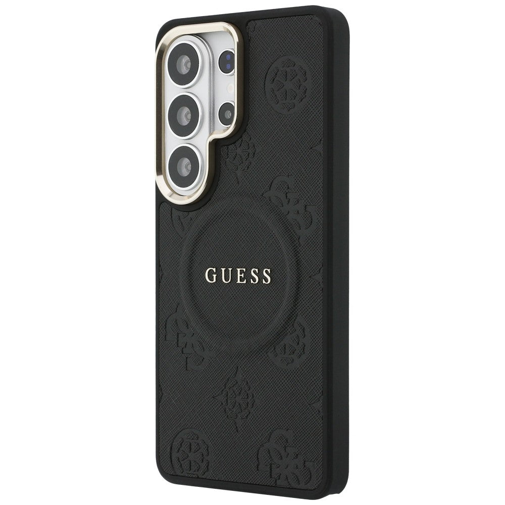 Husa MagSafe pentru Samsung Galaxy S26 Ultra S948, GUESS, Saffiano Peony Embossed Ring, Neagra