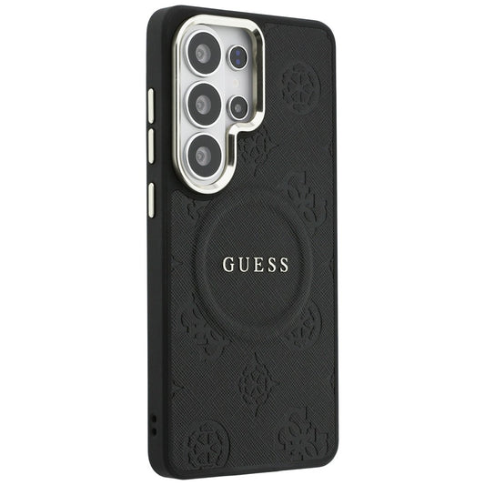 Husa MagSafe pentru Samsung Galaxy S26 Ultra S948, GUESS, Saffiano Peony Embossed Ring, Neagra