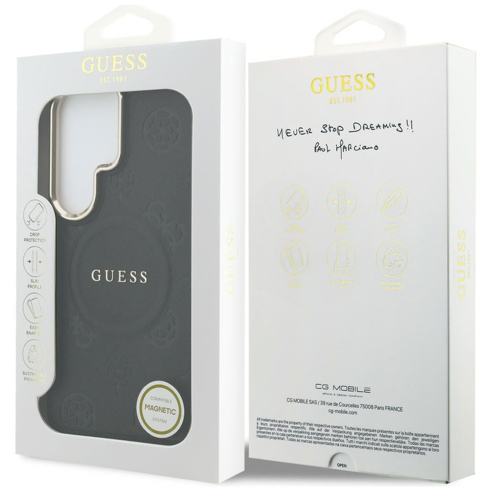 Husa MagSafe pentru Samsung Galaxy S26 Ultra S948, GUESS, Saffiano Peony Embossed Ring, Neagra