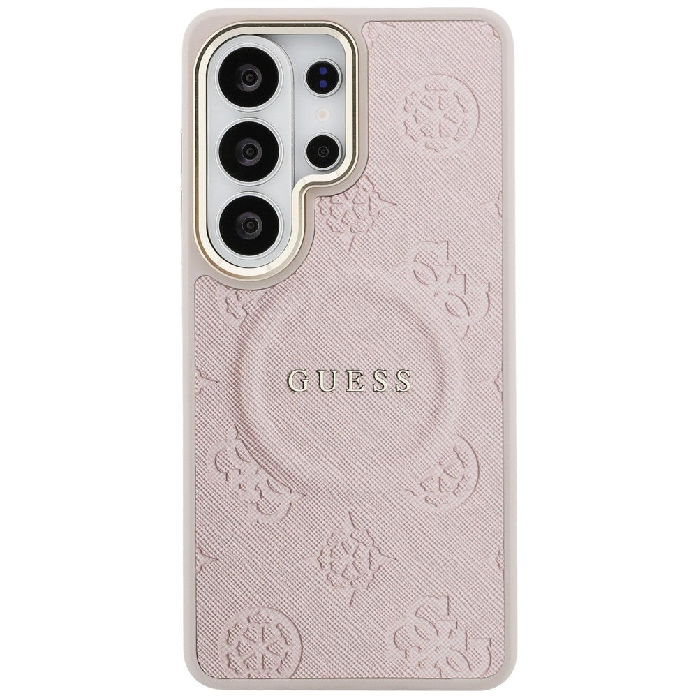 Husa MagSafe pentru Samsung Galaxy S26 Ultra S948, Guess, Saffiano Peony Embossed Ring, Roz