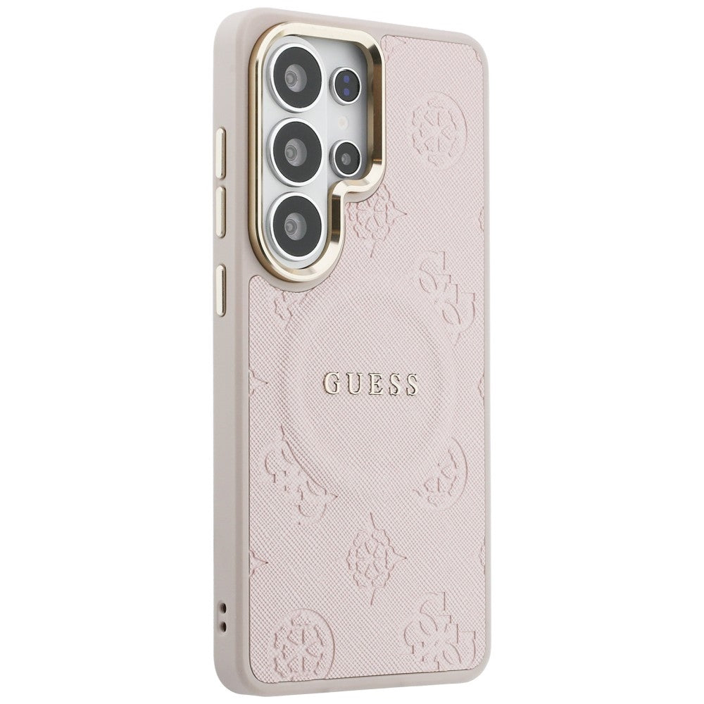 Husa MagSafe pentru Samsung Galaxy S26 Ultra S948, Guess, Saffiano Peony Embossed Ring, Roz
