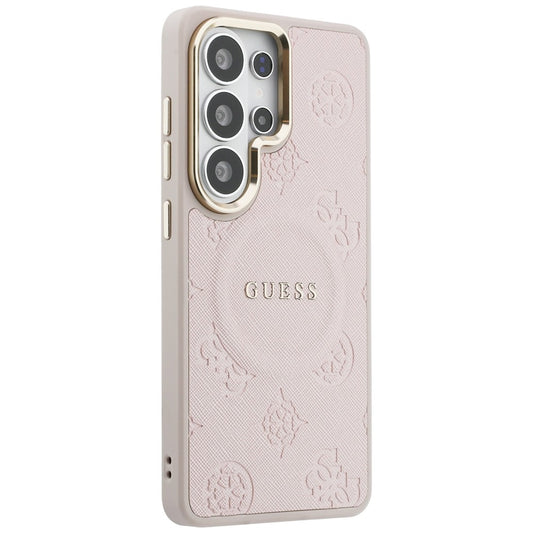 Husa MagSafe pentru Samsung Galaxy S26 Ultra S948, Guess, Saffiano Peony Embossed Ring, Roz