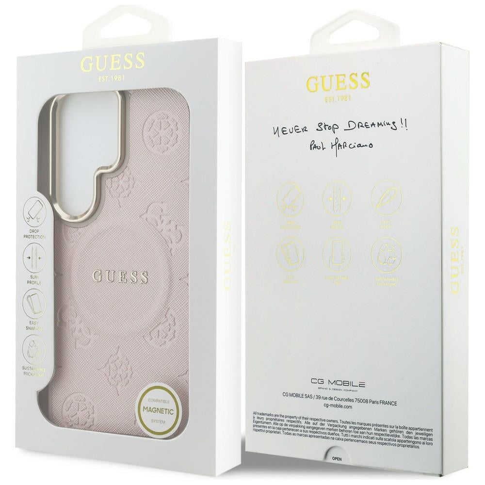 Husa MagSafe pentru Samsung Galaxy S26 Ultra S948, Guess, Saffiano Peony Embossed Ring, Roz