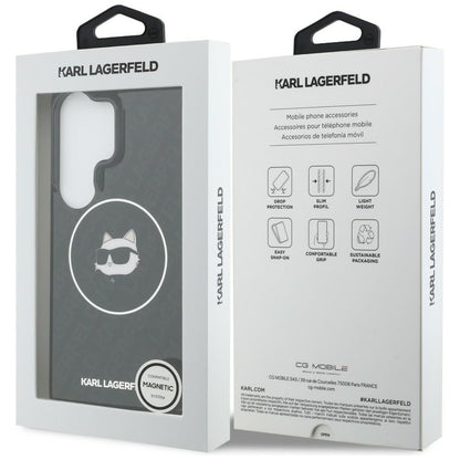 Husa MagSafe pentru Samsung Galaxy S26 Ultra S948, Karl Lagerfeld, IML Choupette Head on KL Repeated Logo, Neagra