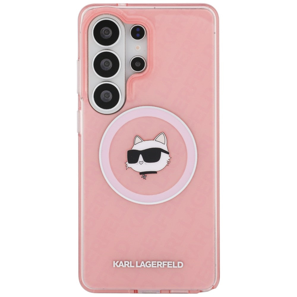 Husa MagSafe pentru Samsung Galaxy S26 Ultra S948, Karl Lagerfeld, IML Choupette Head on KL Repeated Logo, Roz