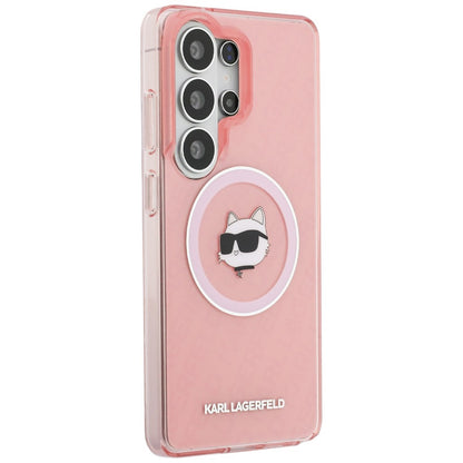 Husa MagSafe pentru Samsung Galaxy S26 Ultra S948, Karl Lagerfeld, IML Choupette Head on KL Repeated Logo, Roz