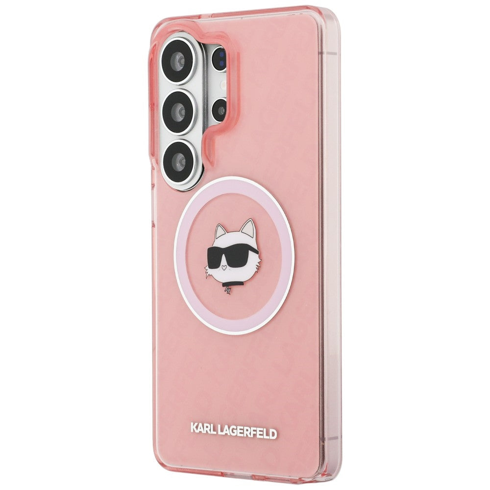 Husa MagSafe pentru Samsung Galaxy S26 Ultra S948, Karl Lagerfeld, IML Choupette Head on KL Repeated Logo, Roz