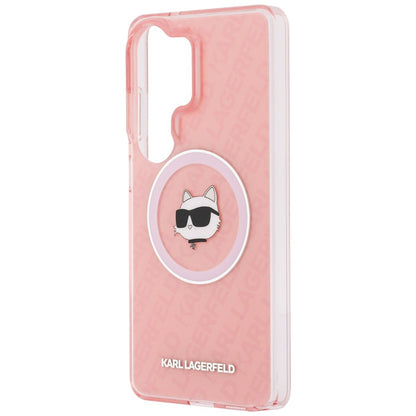 Husa MagSafe pentru Samsung Galaxy S26 Ultra S948, Karl Lagerfeld, IML Choupette Head on KL Repeated Logo, Roz