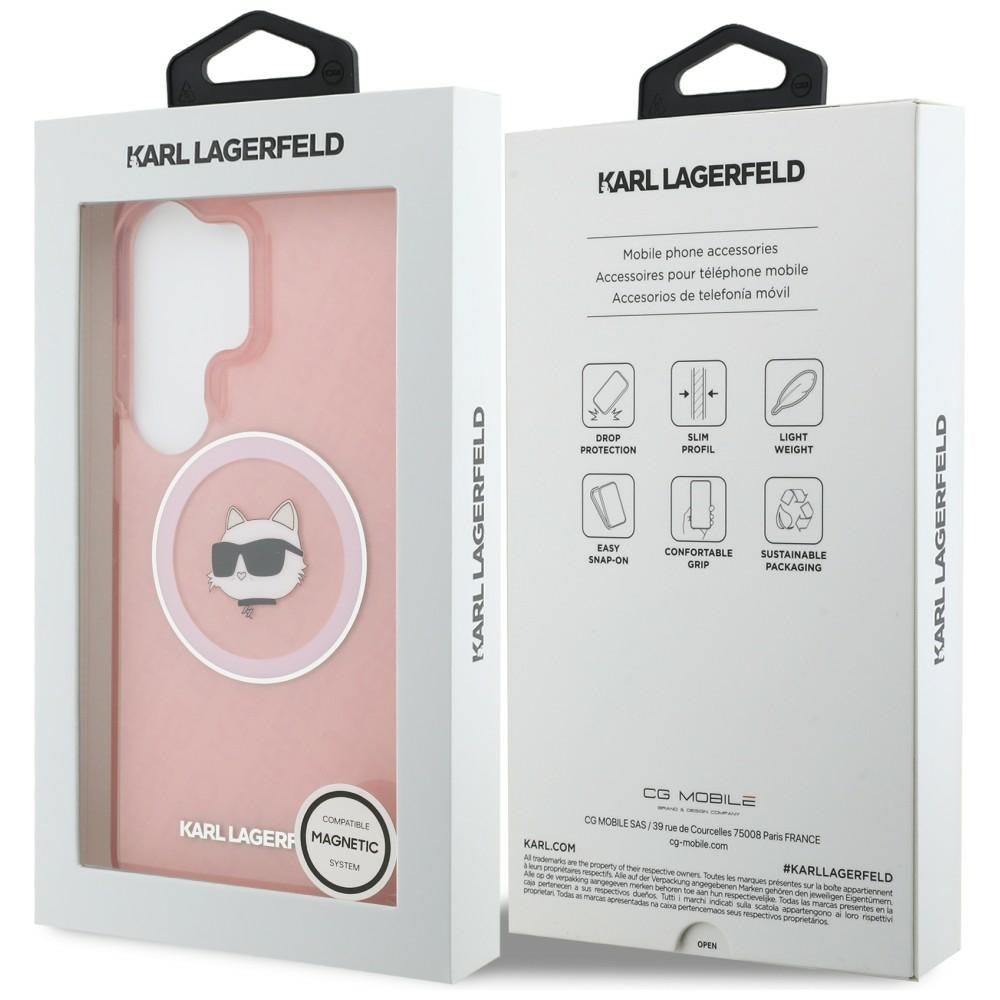 Husa MagSafe pentru Samsung Galaxy S26 Ultra S948, Karl Lagerfeld, IML Choupette Head on KL Repeated Logo, Roz